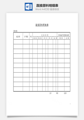 直接原料明细表Word模板