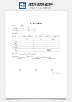 员工岗位变动通知书Word模板