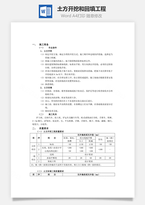 土方开挖和回填工程Word模板