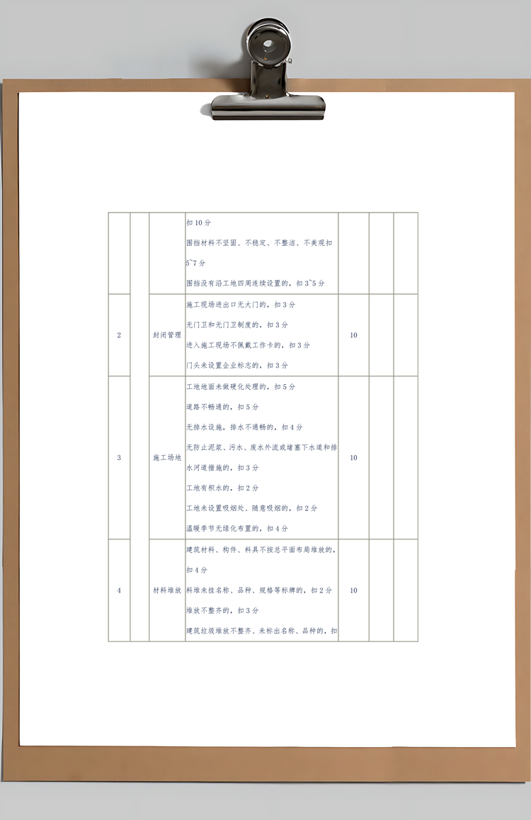 工程管理检查评分表Word模板