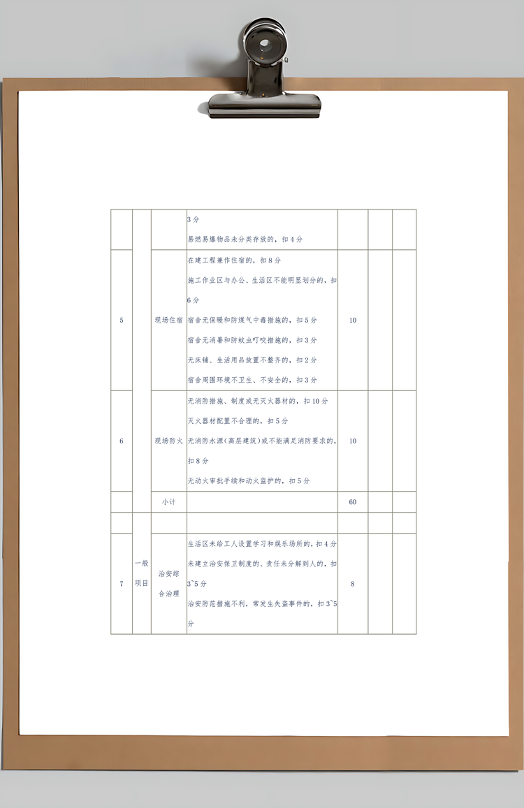 工程管理检查评分表Word模板