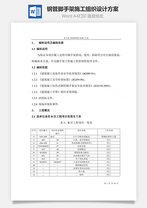 钢管脚手架施工组织设计方案Word模板