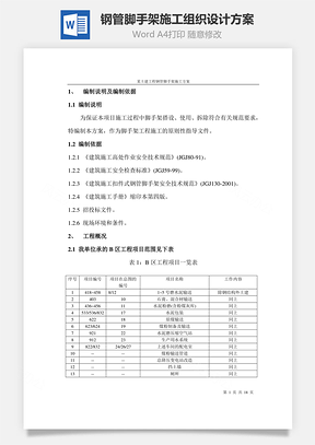 钢管脚手架施工组织设计方案word文档