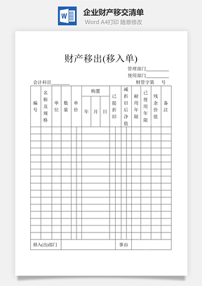企业财产移交清单Word模板