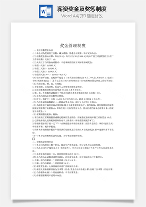 薪资奖金薪资、奖金及奖惩制度Word模板