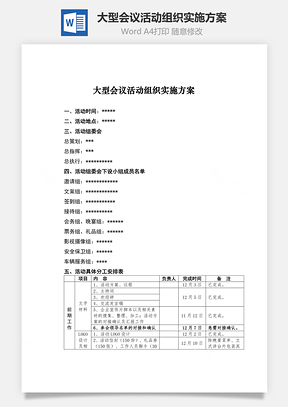 记录员大型会议活动组织实施方案Word模板