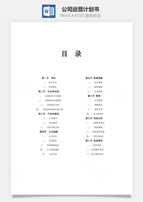 公司运营计划书Word模板