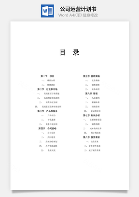 公司運營計劃書Word文檔