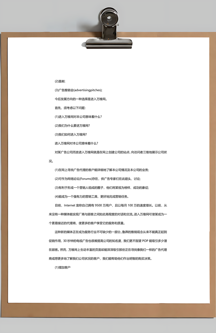 广告公司网络营销策划书Word模板