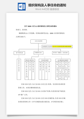 组织架构及人事任命的通知Word模板
