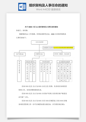 组织架构及人事任命的通知Word文档