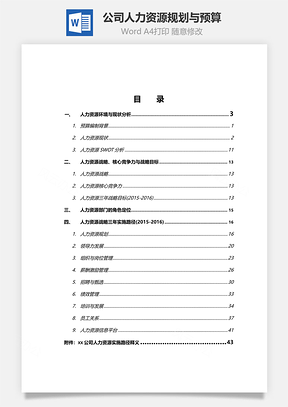 公司人力资源规划与预算Word模板