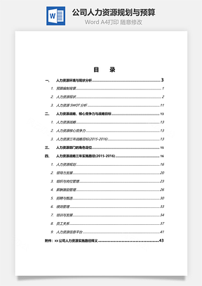 公司人力资源规划与预算Word文档