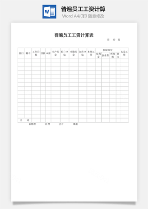 普遍员工工资计算Word模板