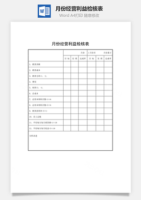 月份经营利益检核表Word模板