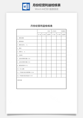 月份经营利益检核表word文档