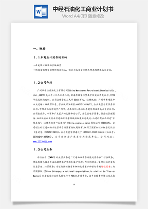 中经石油化工商业计划书Word模板