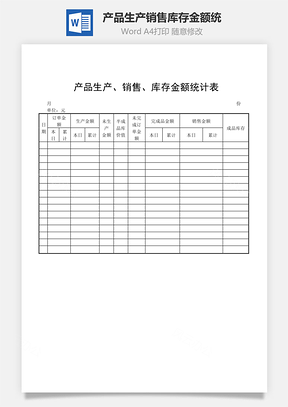 产品生产、销售、库存金额统Word模板