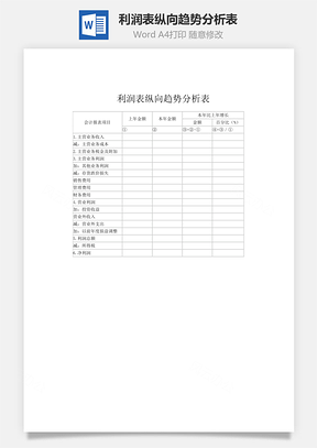 利润表纵向趋势分析表Word模板