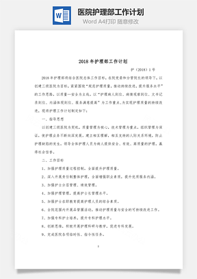 医院护理部工作计划word文档