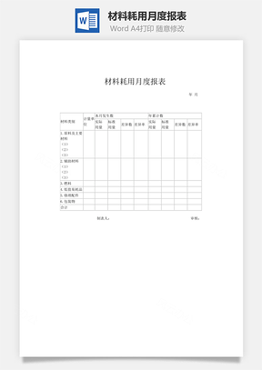 材料耗用月度报表Word模板