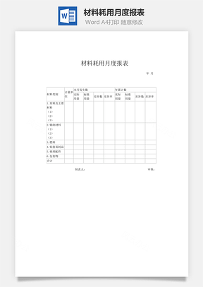 材料耗用月度报表word文档