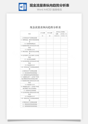 现金流量表纵向趋势分析表Word模板