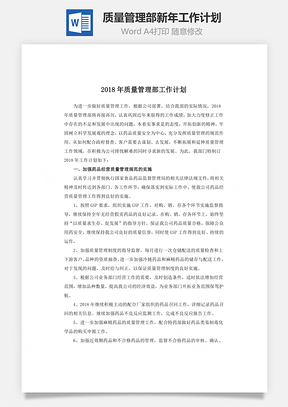 质量管理部新年工作计划Word模板