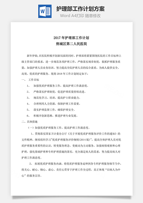 护理部工作计划方案Word模板