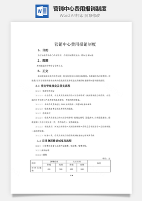 营销中心费用报销制度Word模板