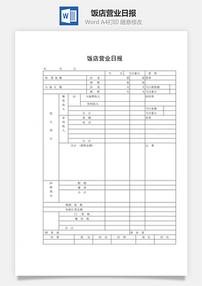 饭店营业日报Word模板