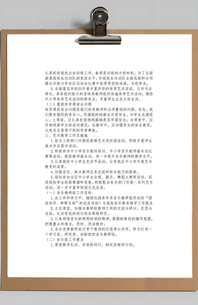 艺体工作总结计划Word模板