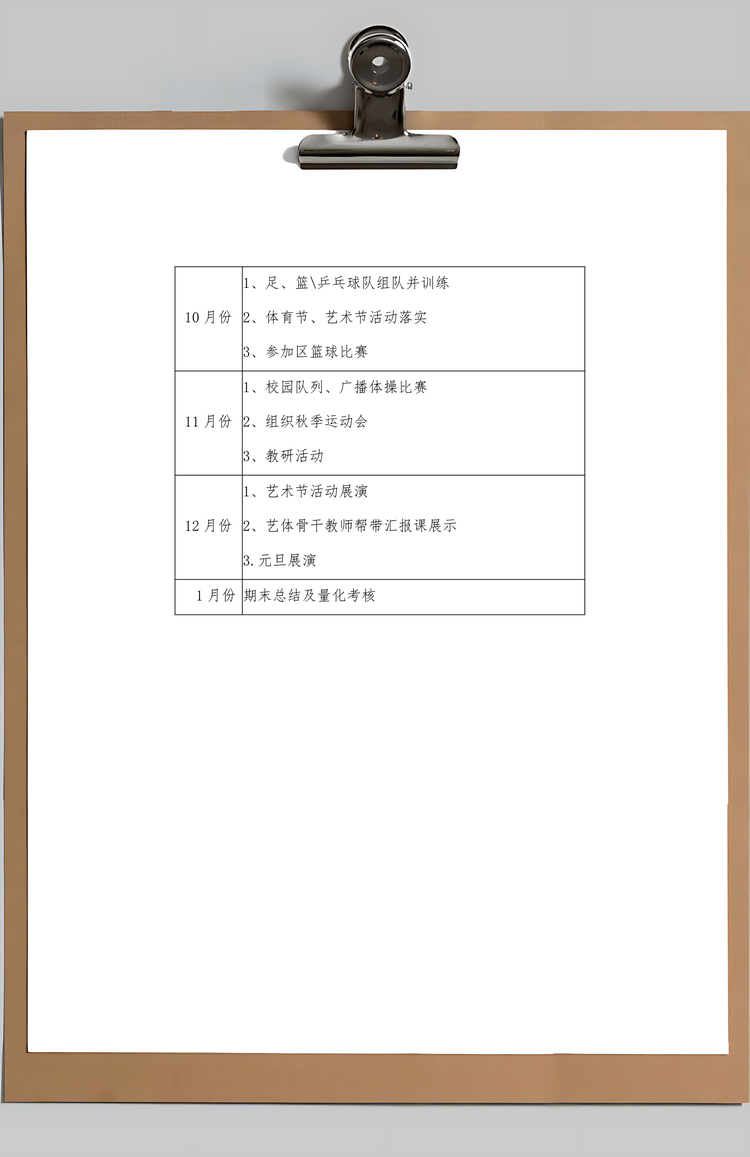 艺体工作总结计划Word模板