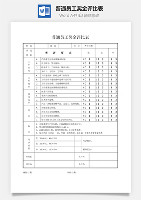 普通员工奖金评比表word文档