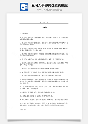公司人事部岗位职责制度Word模板
