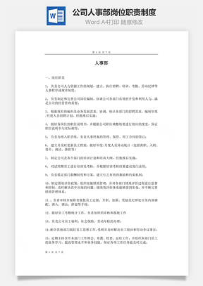 公司人事部岗位职责制度Word文档