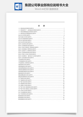 集团公司事业部岗位说明书大全Word文档