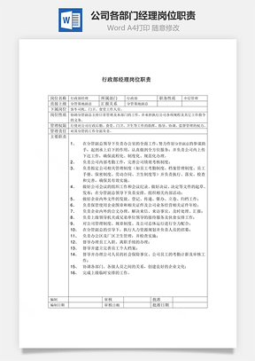 公司各部门经理岗位职责Word模板