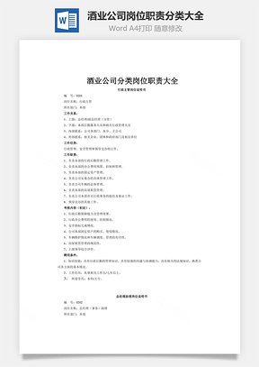 酒业公司岗位职责分类大全Word模板
