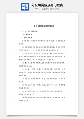 分公司岗位及部门职责Word文档