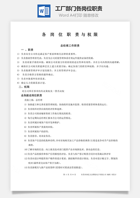 工厂部门各岗位职责Word模板