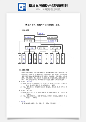 投资公司组织架构、岗位编制Word模板