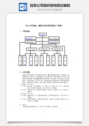 投资公司组织架构、岗位编制Word文档