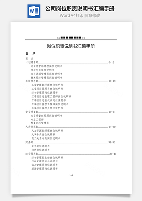 公司岗位职责说明书汇编手册Word模板