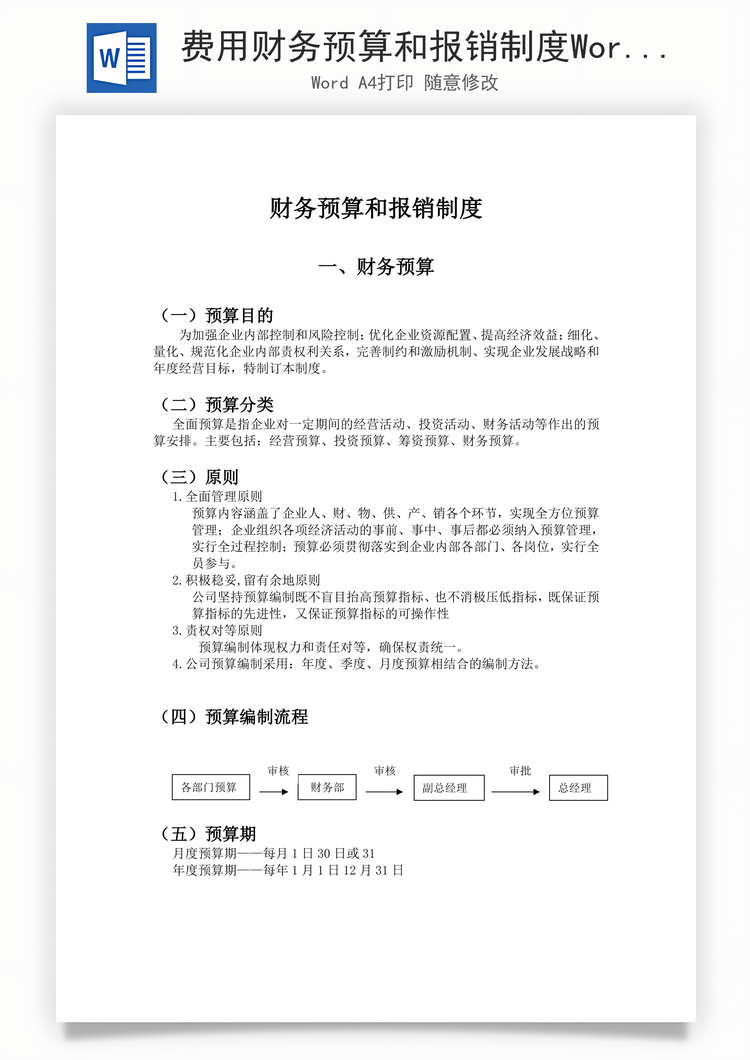 费用财务预算和报销制度Word模板