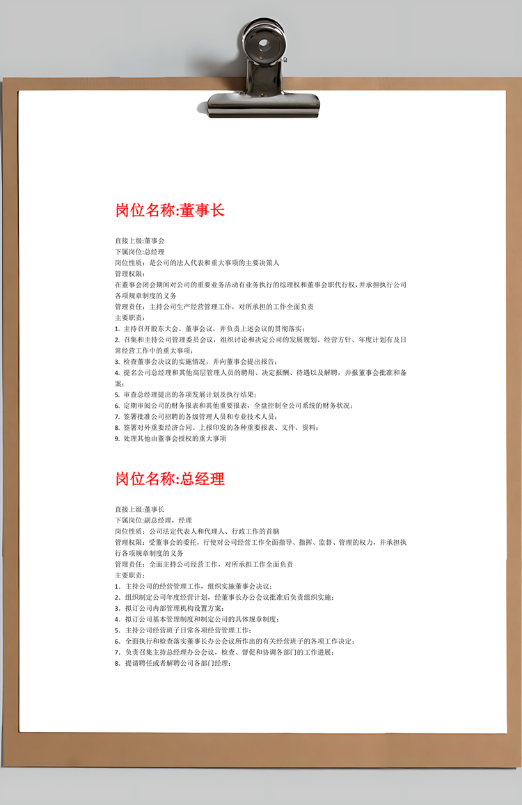 职能企业岗位职责大全Word模板