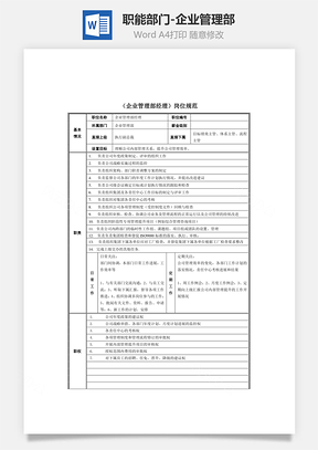 职能部门-企业管理部Word文档