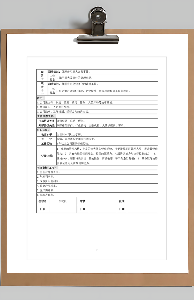 部门职能及岗位说明书Word模板