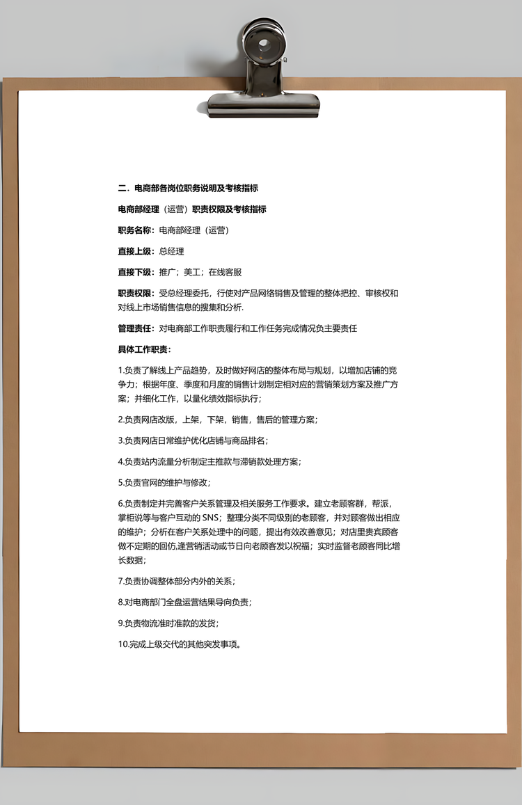 电商公司部门岗位职责岗位考核Word模板