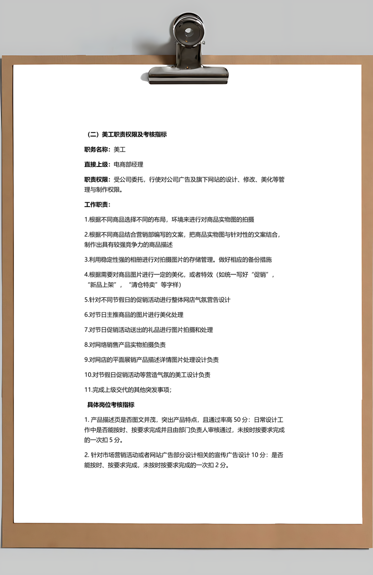 电商公司部门岗位职责岗位考核Word模板